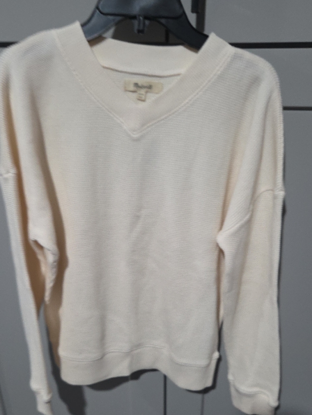 Madewell Cream Waffle-Knit V-Neck Sweater
